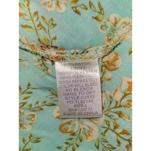 Umgee Floral Boho Layered Midi Dress Size LG Teal Bell Sleeve Border Print Gypsy - Picture 6 of 6